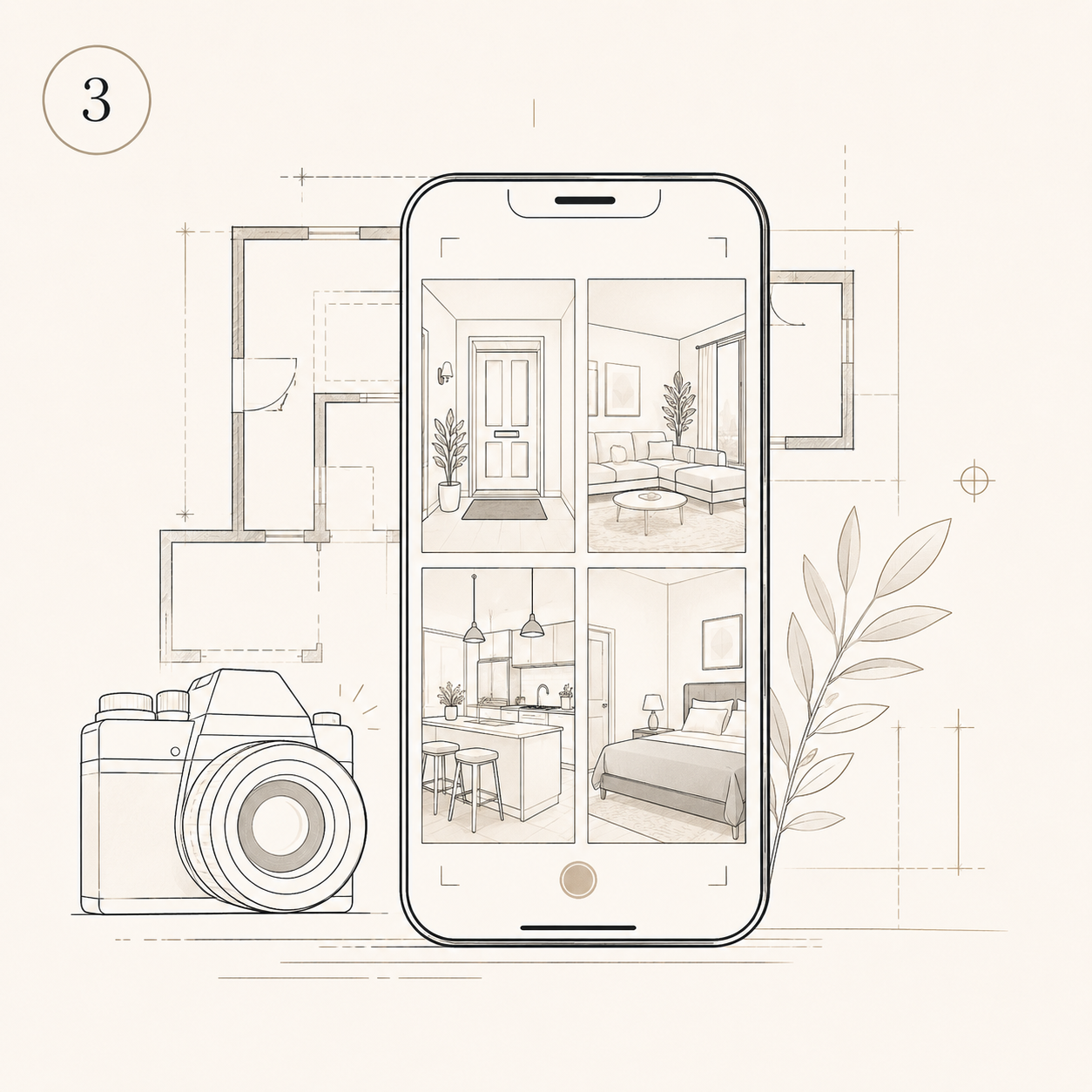 Interior photographs on a phone screen