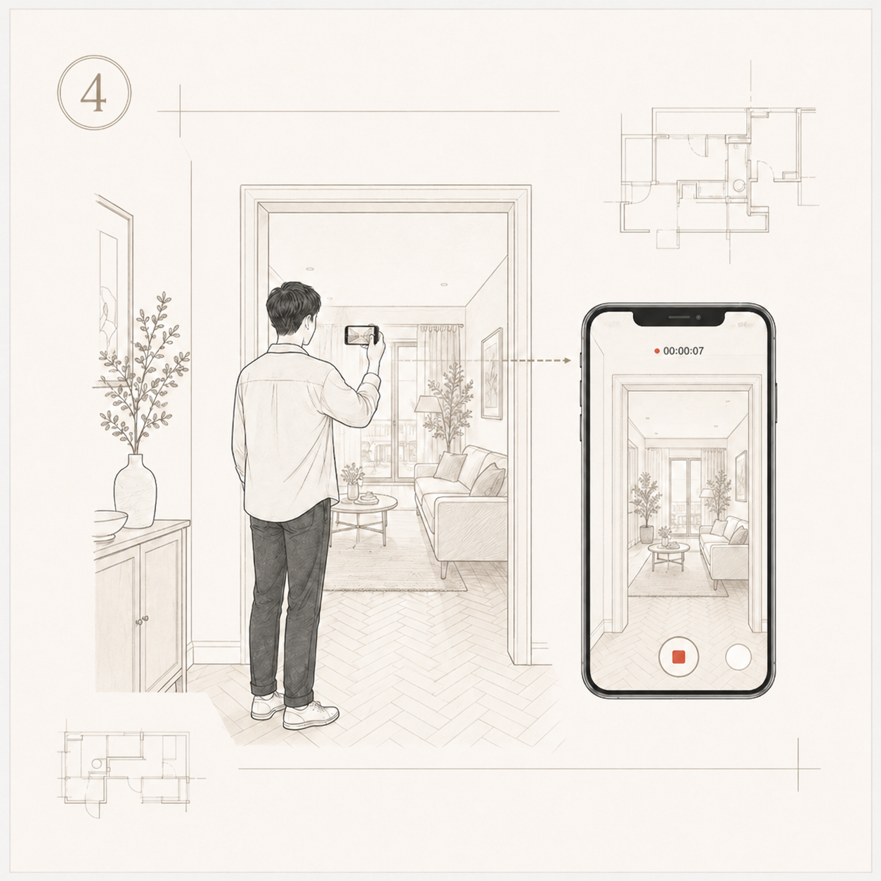 Recording a walk-through video while moving through the property